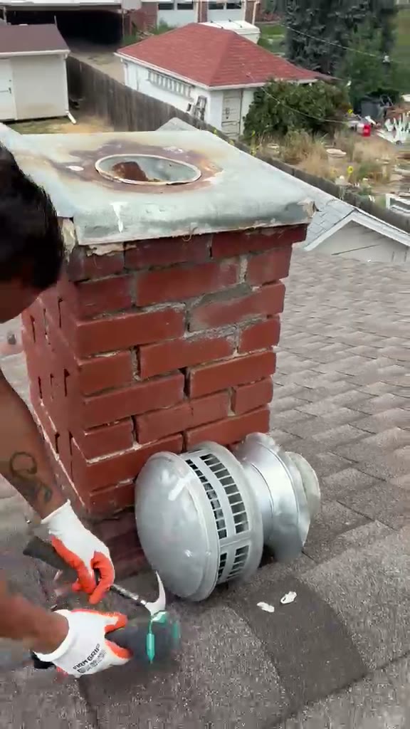 The before: a scorched chimney top with no cap